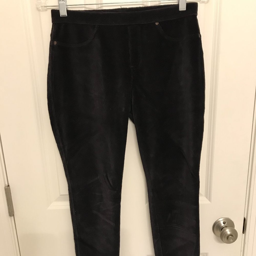 Hue Corduroy Leggings Black Stretchy Pockets Sz S